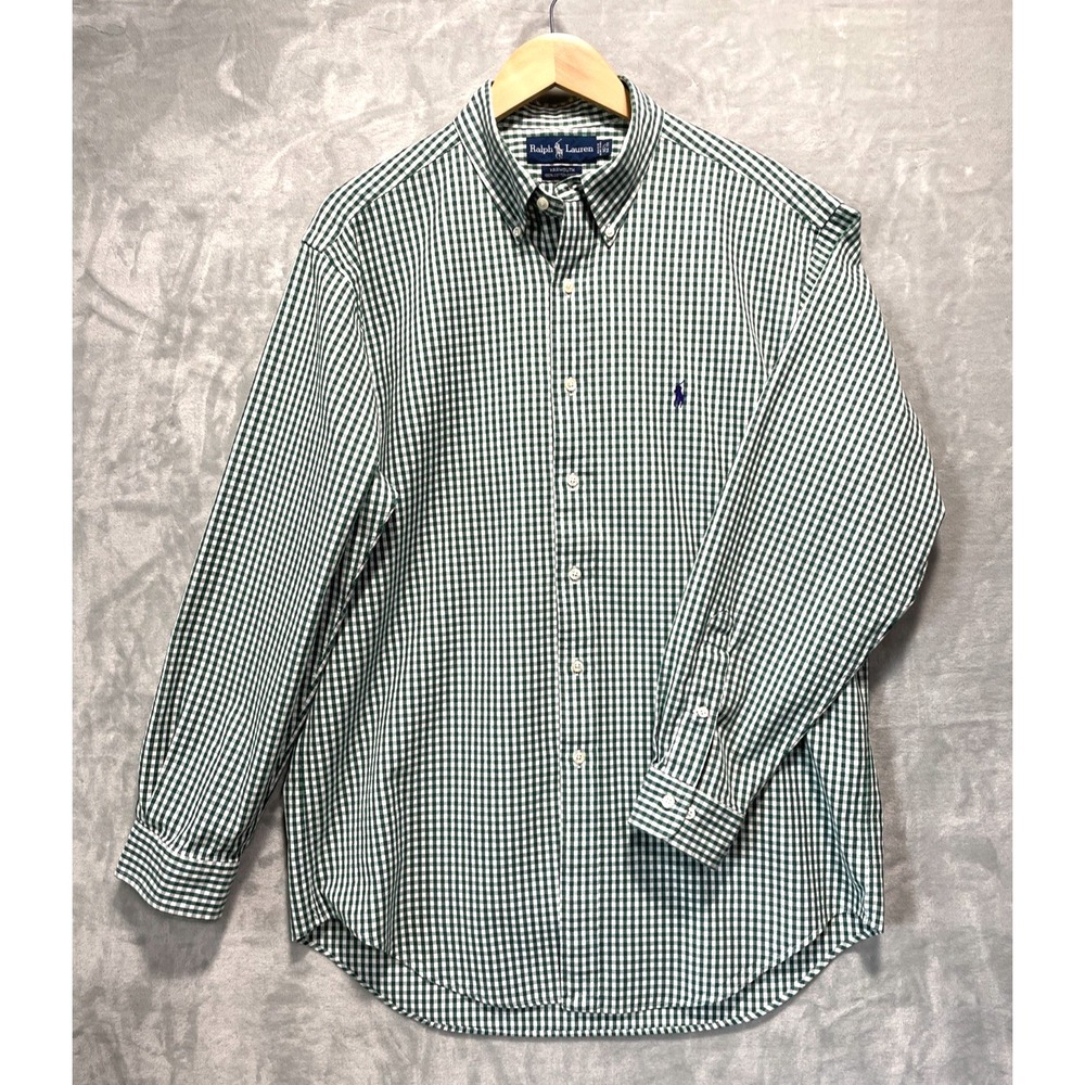Ralph Lauren Polo Men's Yarmouth Green‎ Checked Oxford Dress Shirt 16.5 34/35